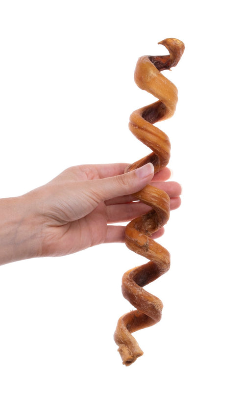 12" Curly Bully Sticks — all-natural dog treats made in the USA by Preen Pets