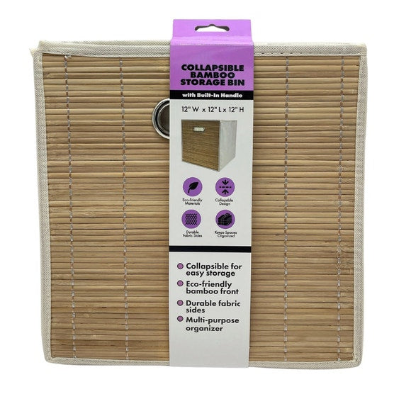 12-Inch Foldable Bamboo-Front Storage Bin with Handle