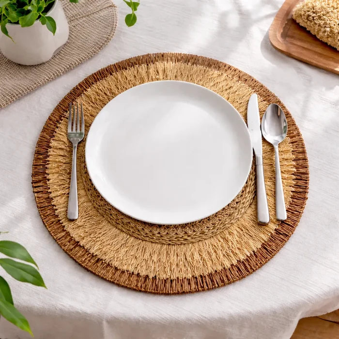 Boho Wall Decor | Round Woven Rattan & Raffia Wall Hanging