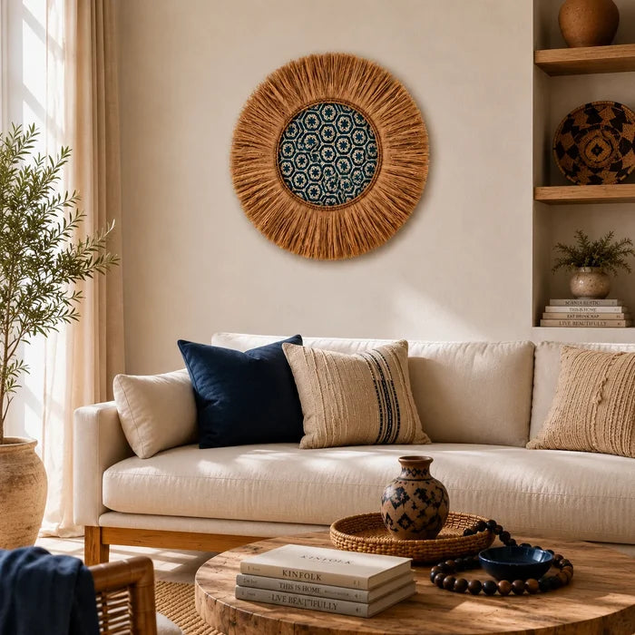 Boho Woven Wall Decor – Handmade Raffia Wall Hanging for Living Room