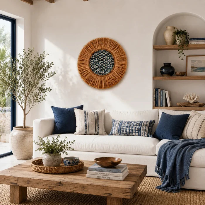 Boho Woven Wall Decor – Handmade Raffia Wall Hanging for Living Room