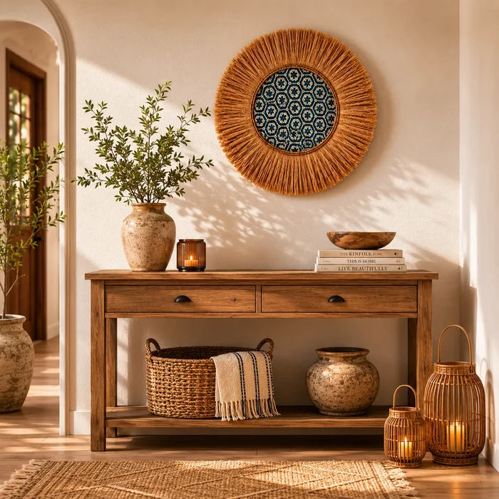 Boho Woven Wall Decor – Handmade Raffia Wall Hanging for Living Room