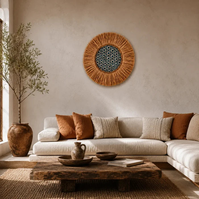 Boho Woven Wall Decor – Handmade Raffia Wall Hanging for Living Room