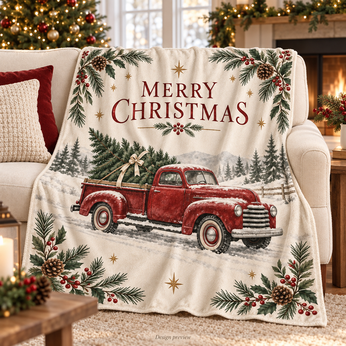 Christmas Red Truck & Tree Throw Blanket