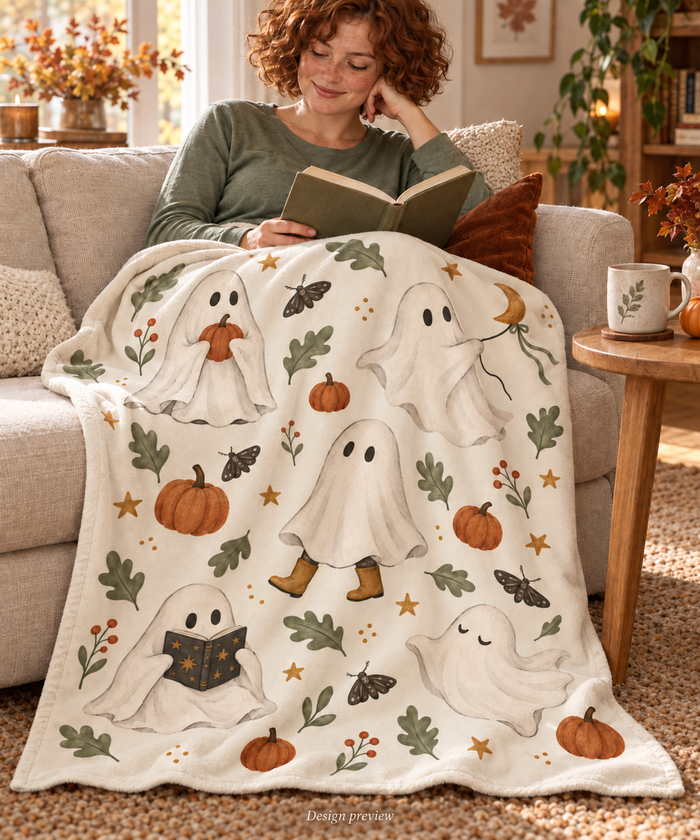 Cozy Halloween Ghost Throw Blanket