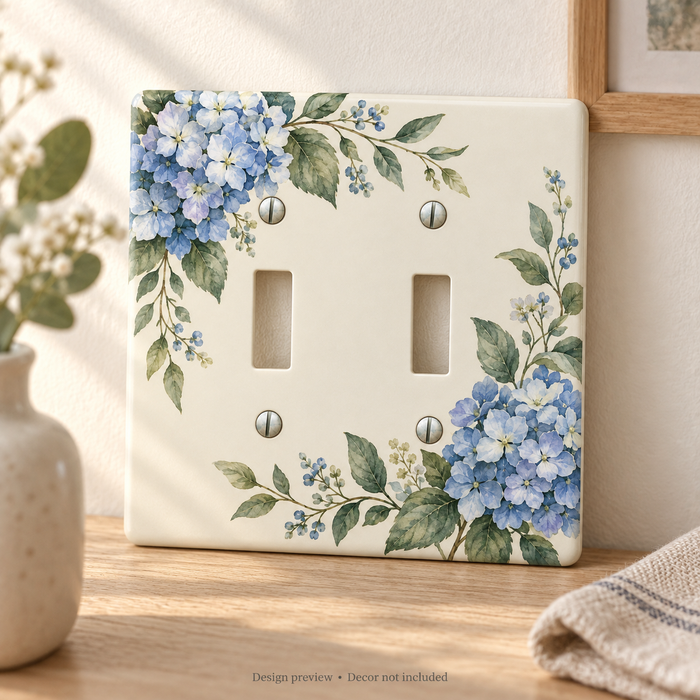 Custom Blue Hydrangea Double Toggle Switch Plate – Your Design