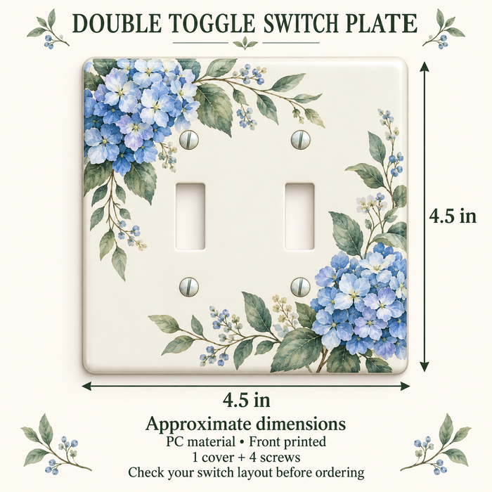 Custom Blue Hydrangea Double Toggle Switch Plate – Your Design