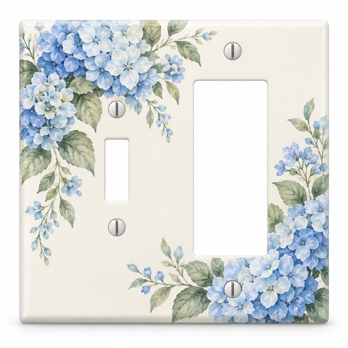 Custom Blue Hydrangea Toggle & Rocker Combo Switch Plate – Your Design