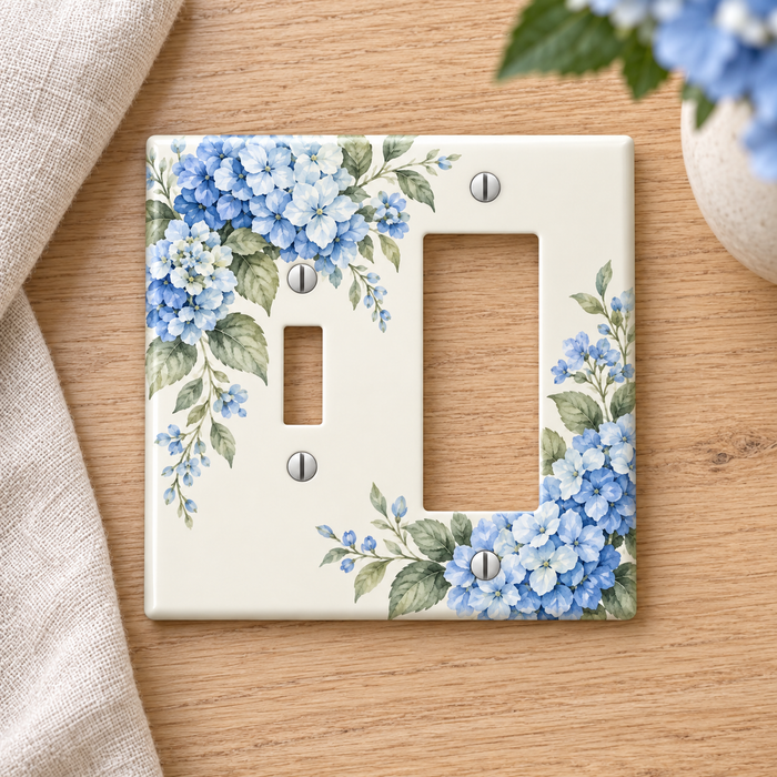 Custom Blue Hydrangea Toggle & Rocker Combo Switch Plate – Your Design
