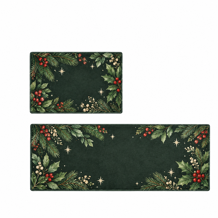 Custom Christmas Kitchen Mat Set – Evergreen or Your Design, 2 Pieces