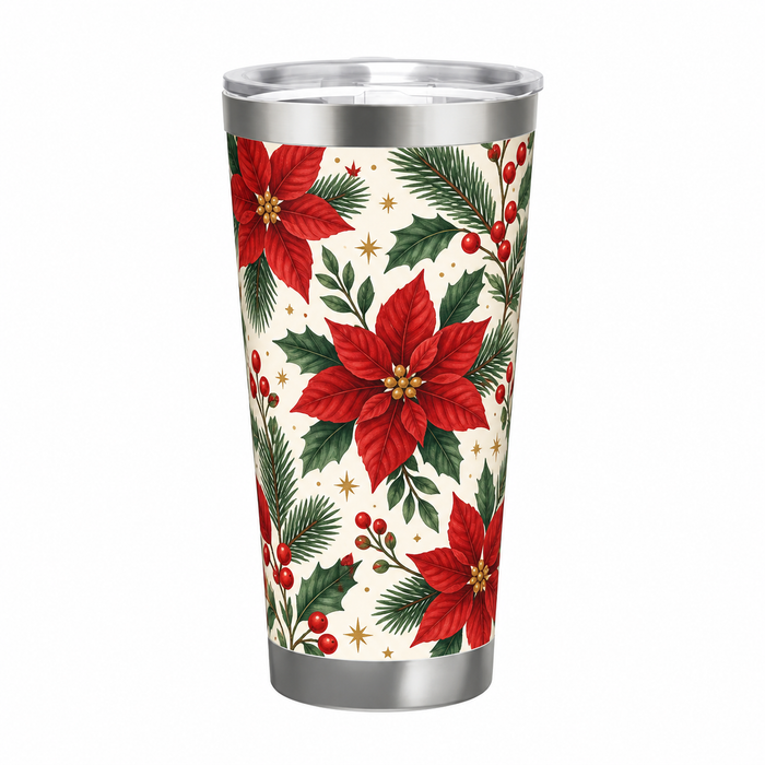 Custom Christmas Travel Tumbler – Poinsettia or Your Design, 20 oz