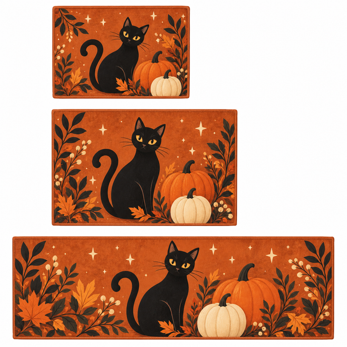 Custom Halloween Kitchen Mat Set – Black Cat or Your Design, 3 Pieces