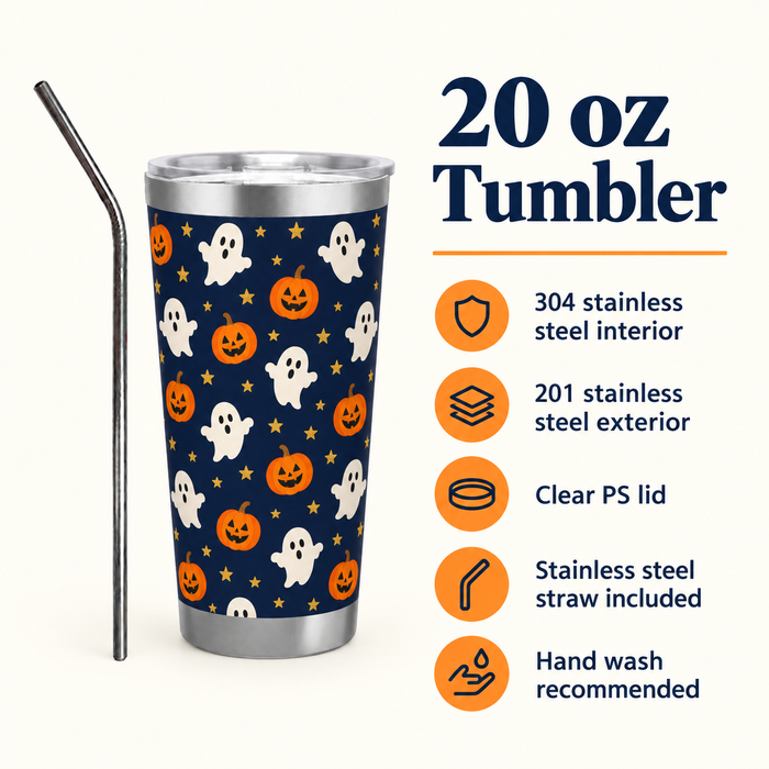 Custom Halloween Tumbler – Midnight Ghosts or Your Design, 20 oz