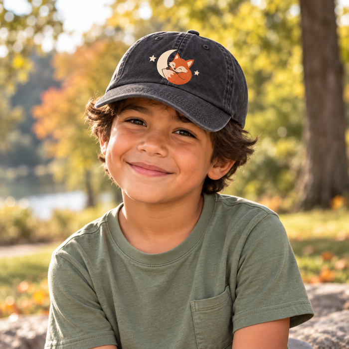 Custom Kids’ Washed Cotton Cap – Fox & Moon or Your Design