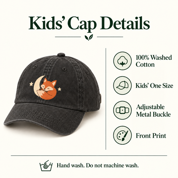 Custom Kids’ Washed Cotton Cap – Fox & Moon or Your Design