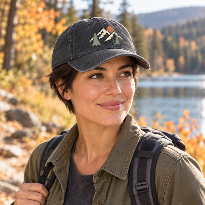 Custom Washed Cotton Baseball Cap – Mountain or Your Design