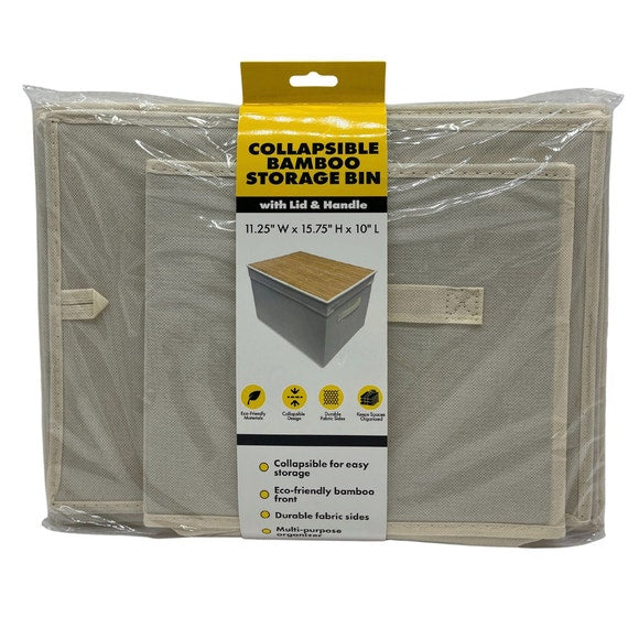 Foldable Storage Bin with Bamboo Lid and Handle