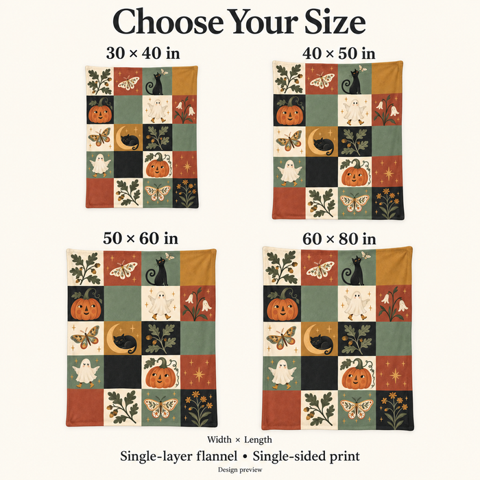 Halloween Checkerboard Ghost & Pumpkin Blanket