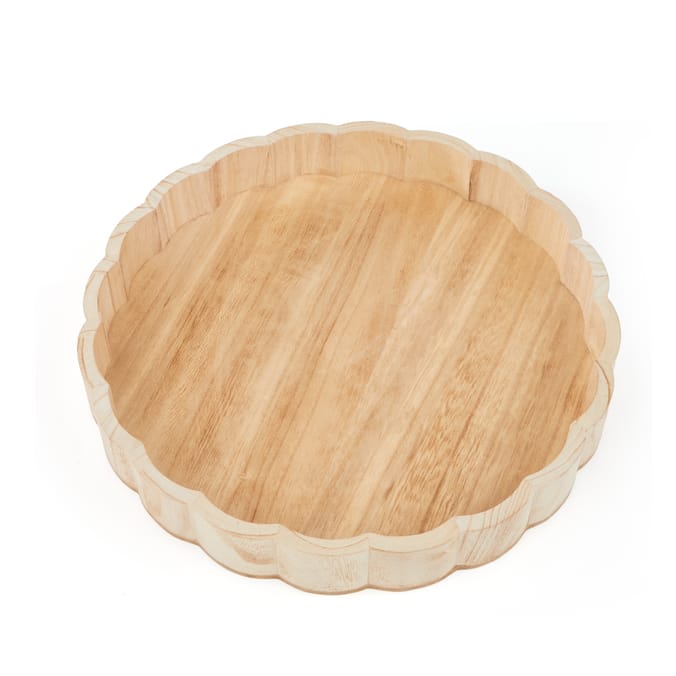 Hinch Home Scalloped Tray 35cm – Round Wooden Decorative Tray