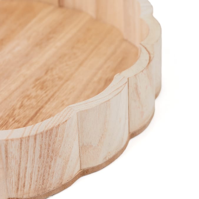 Hinch Home Scalloped Tray 35cm – Round Wooden Decorative Tray