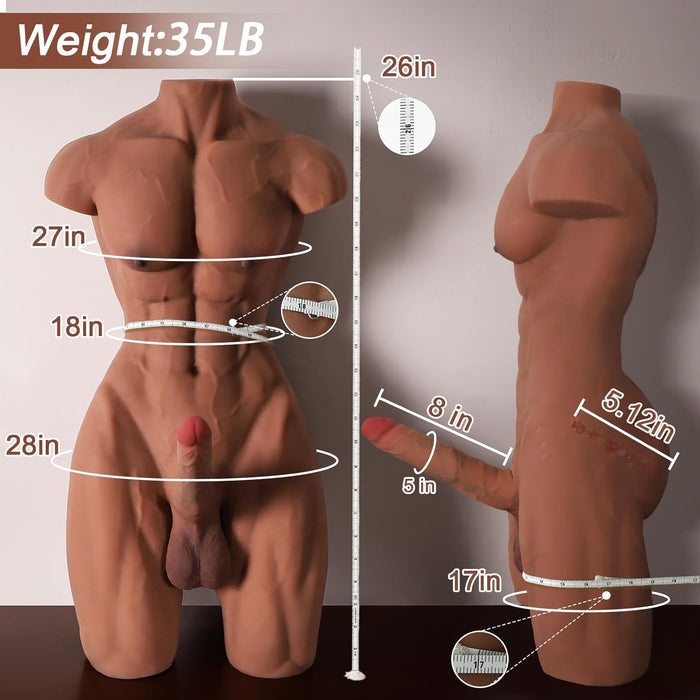 Huge Dildo Half Body Male Sex Doll with Muscle Abs and Legs 35LB