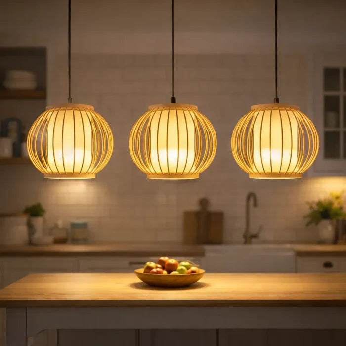 Japandi Lantern Bamboo Pendant Light Shade for Bedside | Small DIY Lampshade Kit