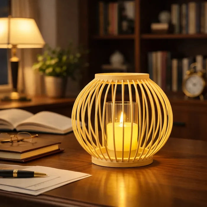 Japandi Lantern Bamboo Pendant Light Shade for Bedside | Small DIY Lampshade Kit