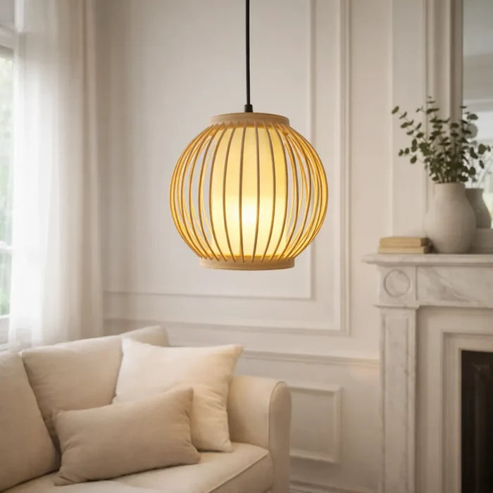 Japandi Lantern Bamboo Pendant Light Shade for Bedside | Small DIY Lampshade Kit