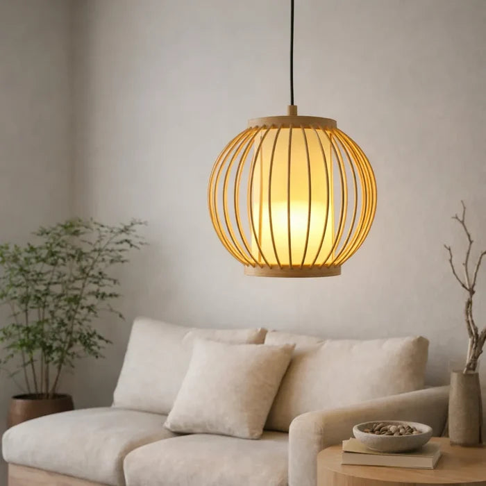 Japandi Lantern Bamboo Pendant Light Shade for Bedside | Small DIY Lampshade Kit