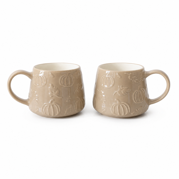 Mrs Hinch Autumn Neutral Mugs 2 Pack – Grey Ceramic Pumpkin & Leaves Design