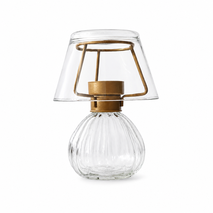 Mrs Hinch Glass Tealight Holder Lamp – Clear Glass Gold Tone Home Décor