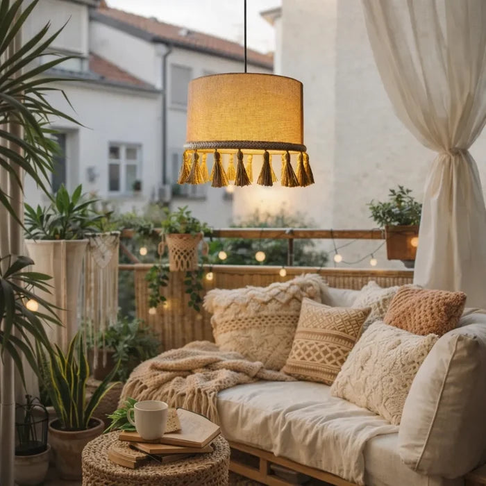 Natural Linen Drum Pendant Lampshade | DIY Hanging Light Shade Kit with Tassel