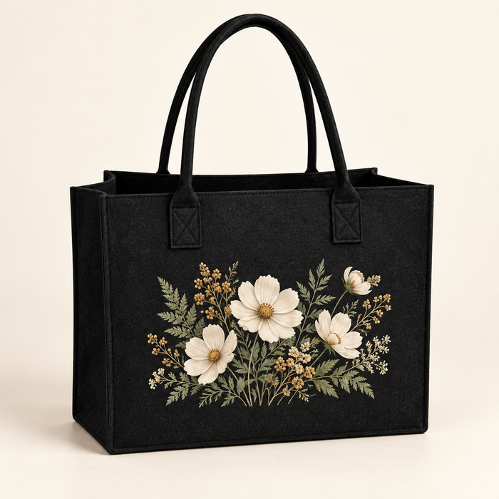 Personalized Black Felt Tote Bag – Botanical or Your Design
