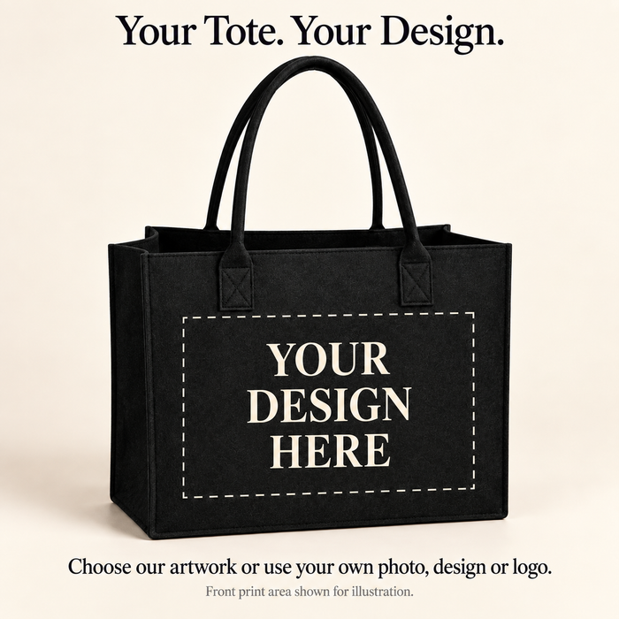 Personalized Black Felt Tote Bag – Botanical or Your Design