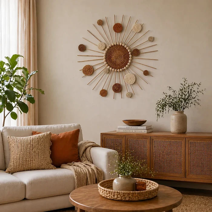 Sunburst Boho Wall Decor | DIY Woven Rattan Wall Hanging