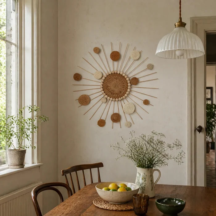 Sunburst Boho Wall Decor | DIY Woven Rattan Wall Hanging