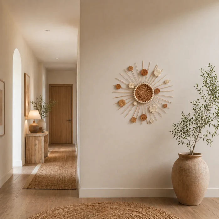 Sunburst Boho Wall Decor | DIY Woven Rattan Wall Hanging