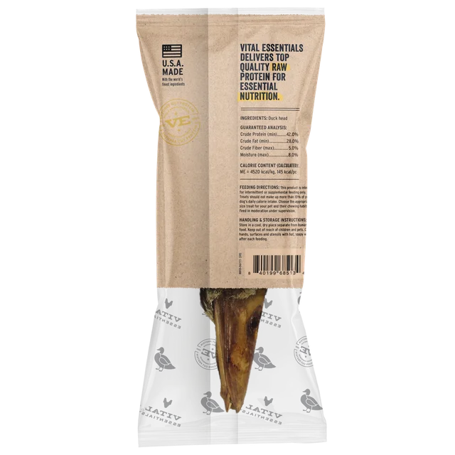 Vital Essentials Freeze-Dried Raw Bar Duck Heads Single Ingredient Dog Chews