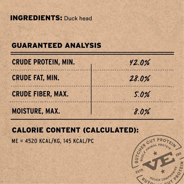 Vital Essentials Freeze-Dried Raw Bar Duck Heads Single Ingredient Dog Chews